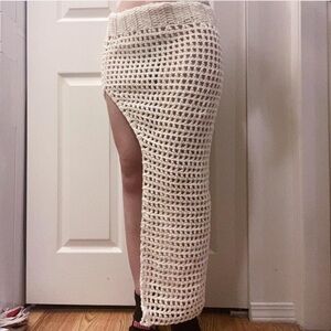 Handmade Cream Crochet Maxi Coverup Skirt